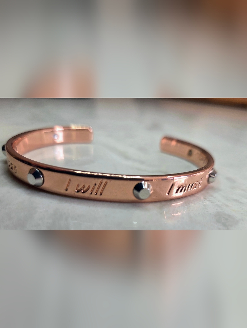 MARY Kay Signed Rose Gold Motivational Cuff Bracelet - 'I will' Engraving